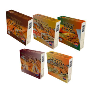 5 Pack (40 Samosas (up to 5 Flavors, 8-Count each) and 5 chutney sauces)
